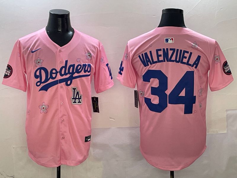 Men Los Angeles Dodgers 34 Valenzuela Pink Sakura Edition 2025 Nike MLB Jersey style 10